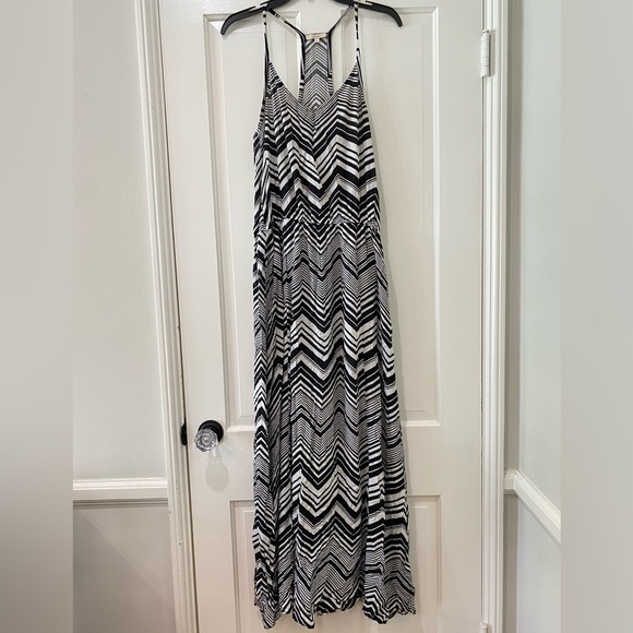 ELLA MOSS Geometrical  chevron zebra Black White Maxi Dress L - Picture 3 of 12